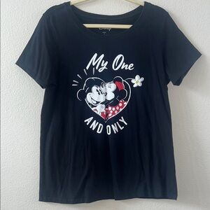 Disney Black and White Short Sleeve Tee with Mickey and Minnie Design